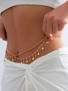 1 stuk Persoonlijkheid En Chique Boheemse stijl Ontwerp High-end Mode Strass Metaal Dubbellaags Kwast Lichaamsketting Tailleketting Voor vrouwen , Kan zijn Voor Dagelijks , Feest Of Avond , A Perfect Geschenk Keuze Voor Jouw Vriend , Of Als Geschenk