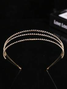 1pc Women Solid Rhinestone Decor Fashion Headband For Wedding Party Tiaras Valentine's Day Accessories - Gold - View 4