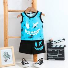 Young Boy Summer Set: Sleeveless Expression Printed Vest And Shorts