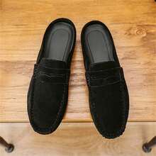 男士春夏新款鬆身開車休閒鞋，柔軟鞋底，英式休閒皮鞋 - 黑色 - 查看 2