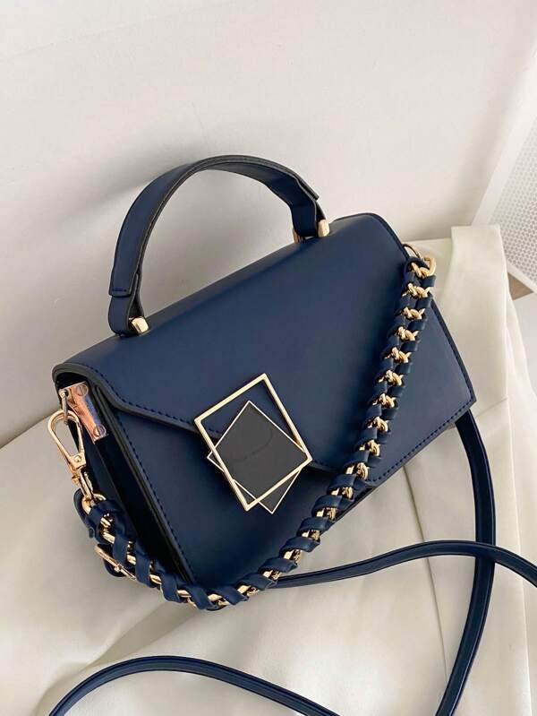 Mini Bolso Decorado Con Cadena Tejida Con Diseño De Solapa Y Cierre Para Mujeres, Bolso De Hombro Portátil Y Bolso Cruzado Adecuado Para El Trabajo, Ir De Compras Y Viajar