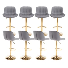 24-32 Inch Velvet Bar Stools, Counter Height Adjustable Swivel Barstools High Bar Chairs With Back & Golden Metal Base, Simple Bar Stool With Footrest For Home Kitchen Island, Pub(Ivory, Set Of 8) - Xám - Xem 1