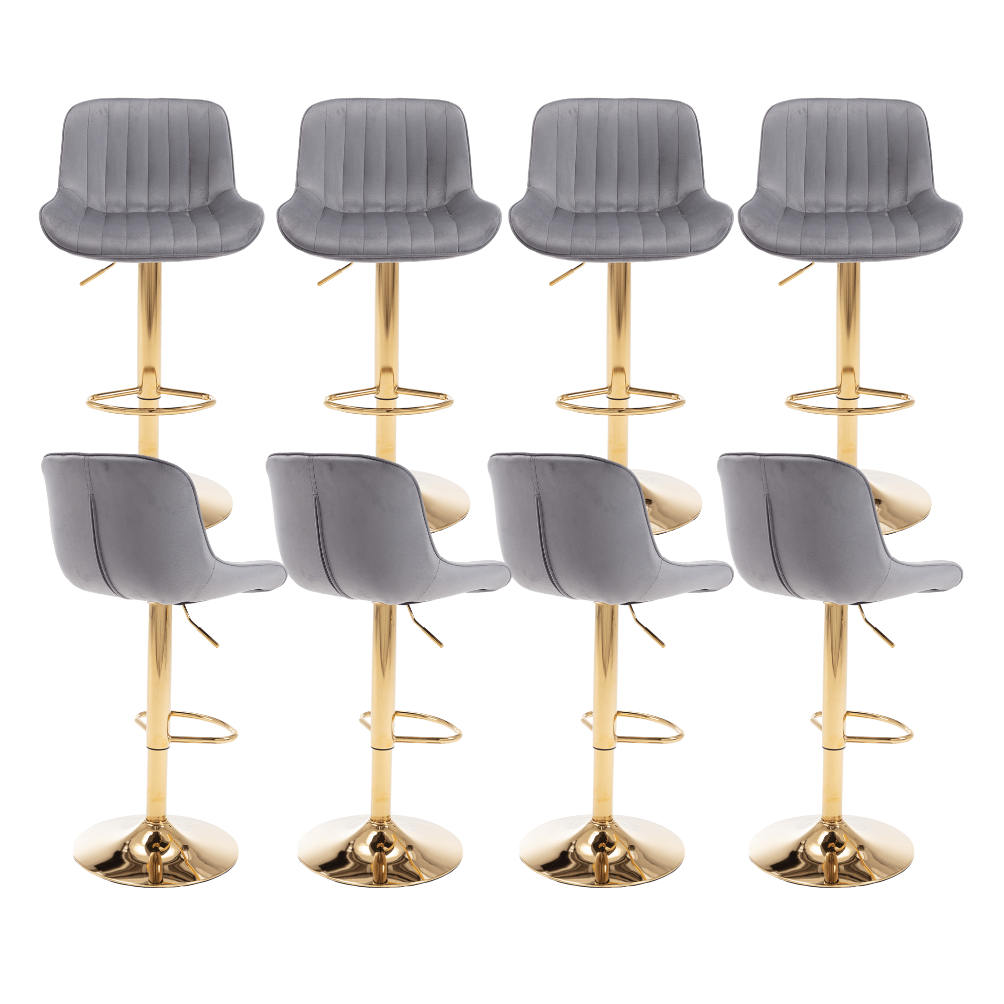 24-32 Inch Velvet Bar Stools, Counter Height Adjustable Swivel Barstools High Bar Chairs With Back & Golden Metal Base, Simple Bar Stool With Footrest For Home Kitchen Island, Pub(Ivory, Set Of 8) - Xám - Xem 1