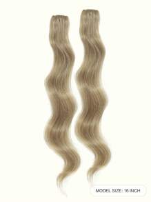 Flequillo Lateral Largo Natural Con Ondas De Aire, Flequillo Hacia Delante Con Clip Para Uso Diario De Mujeres, Set De 2 Piezas De Flequillo Delantero Largo Lateral - Lino Dorado - Ver 2