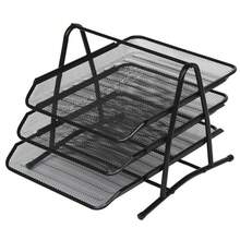 1pc Three-Tier Metallic File Tray Organizer, A4 Size, For Office Desk Storage - Black - View 6