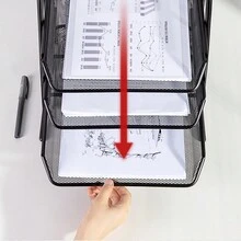1pc Three-Tier Metallic File Tray Organizer, A4 Size, For Office Desk Storage - Black - View 5