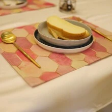 4入組防燙隔熱布餐墊長方形桌墊,適用於餐廳咖啡杯 - 橘色三角形 - 查看 3