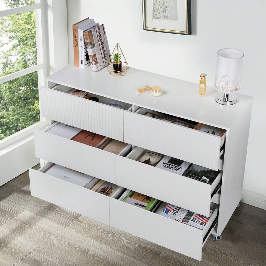 6 Drawer Chest Of Drawers High Gloss White Large Modern Design Bedroom Furniture - White - View 1