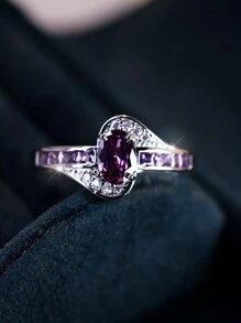 Vanel 1 PC Sparkling Purple Zirconia Ring For Women Gentle Light Luxury Ring For Brides Gorgeous Wedding Jewelry Engagement Ring