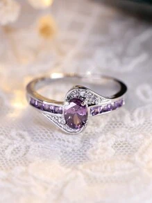 Vanel 1 PC Sparkling Purple Zirconia Ring For Women Gentle Light Luxury Ring For Brides Gorgeous Wedding Jewelry Engagement Ring