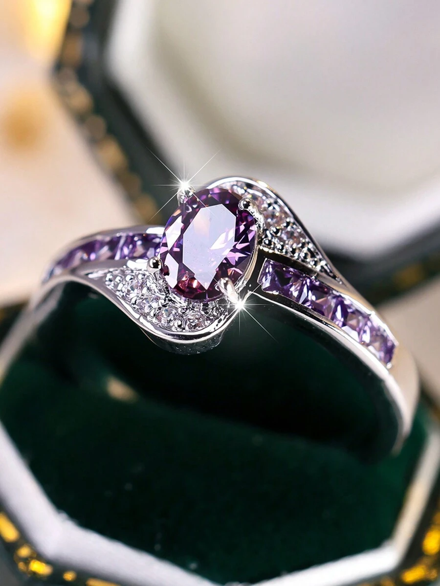 Vanel 1 PC Sparkling Purple Zirconia Ring For Women Gentle Light Luxury Ring For Brides Gorgeous Wedding Jewelry Engagement Ring