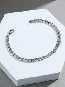 1pc Stainless Steel Black Minimalist Chain Bracelet For Men