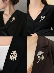 1pc Elaborate & Delicate Rose & Tulip Shaped Brooch With Rhinestone & Faux Pearl Decoration - Yellow Gold - View 1