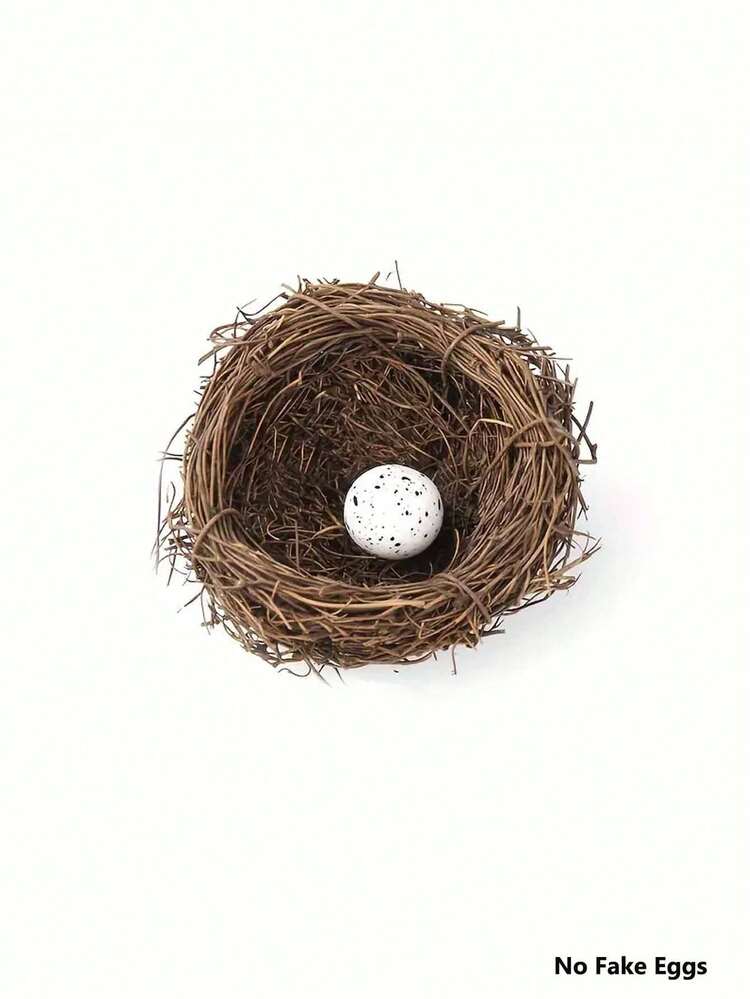 1Pc Artificial Bird House Nest, Bird Nest With Fake Eggs, Rattan Woven Easter Birds Nest, Pastoral Bird Nest With Foam Eggs Ornaments For Easter Party - Brown - View 4