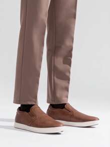 SHOESMALL Men's Slip On Shoes Lightweight Slip On Fashion Sneakers Brown Casual Slip On Shoes For Men - AMY3051A-棕色 - 查看 4