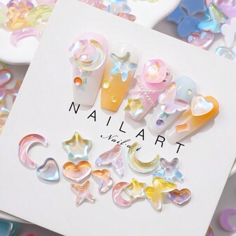 100 st. Dopaminglas Galax Kärlek Fyruddig Stjärna Halvmåne Fjäril Femuddig Stjärna Super Flash Nagelkonst Smycken Gör-det-själv Nagelberlocker Nagelpärlor Nageltillbehör Naglar