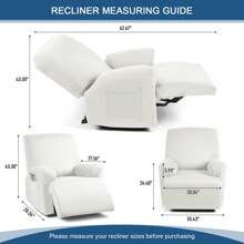 1/2/3 Seat Solid Recliner Sofa Covers, Polyester Fabric Stretch Recliner Couch Covers For Chair Cover, Soft Washable Furniture Protector With Pockets - trắng - Xem 7