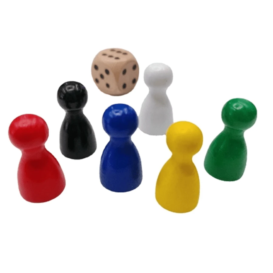 20pcs Random Wooden Chess Pieces And Dice Set For Board Games, Including People Shape Chess Pieces, Wooden Flying Chess And Ludo Dice - Multicolor - View 1
