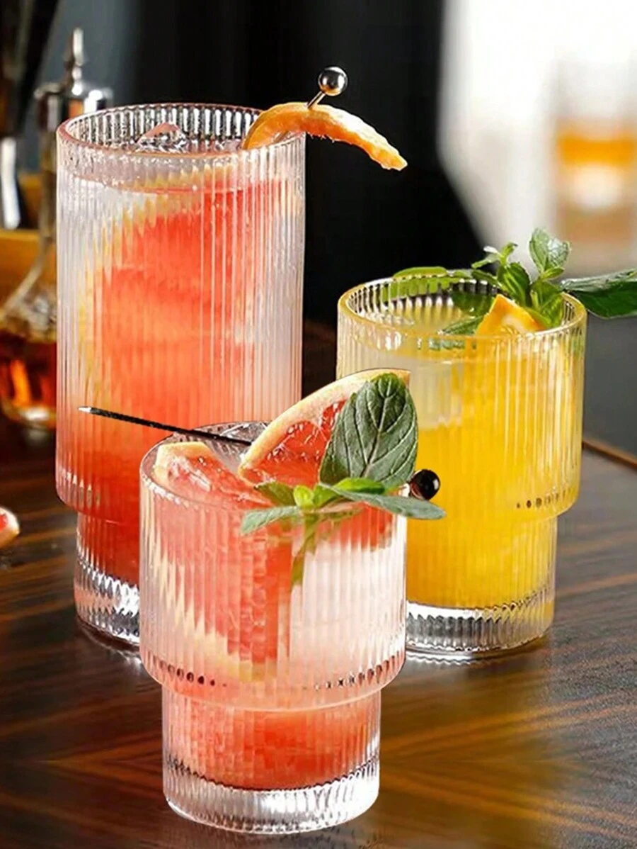 Ly Cúp Sọc Có thể xếp chồng lên nhau Chống nóng Cà phê Cốc tròn có quai Nước ép Sữa Whisky Cocktail Uống rượu Kính Đồ uống