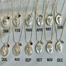 Dây chuyền hoa mừng sinh nhật tháng 12 cổ điển với mặt dây chuyền hình bầu dục hoa 3D Valentine, Mẹ, Mẹ, Ngày của Mẹ, Quà tặng - Vàng - Xem 5