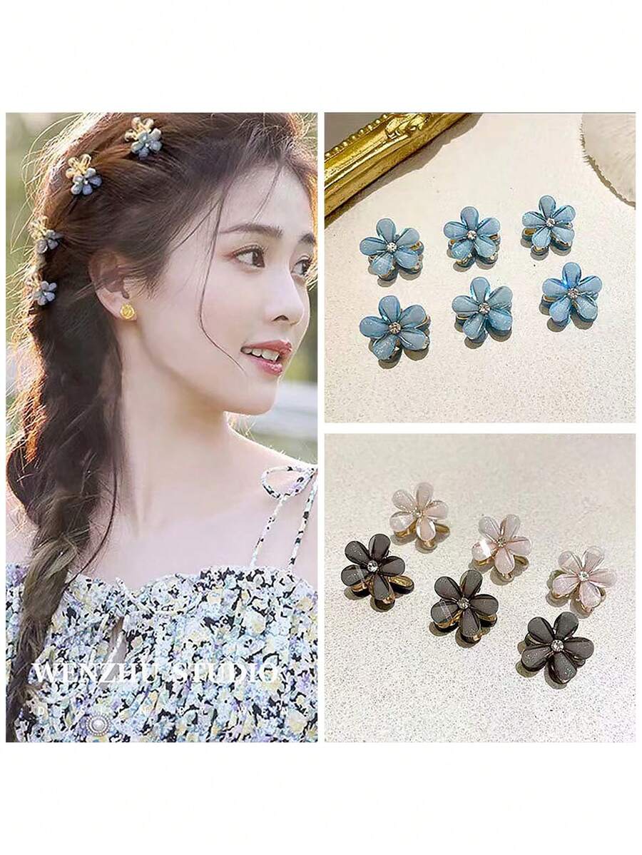 4 cái/bộ Mùa Xuân Thanh tú Pha lê-tôn tạo Năm cánh Hoa Móng vuốt tóc Kẹp , Tối giản Chiếc kẹp tóc Đối với Sọc Tóc mái Và Mini Kẹp Mũ đội đầu cho thú cưng - Nhiều màu - Xem 1