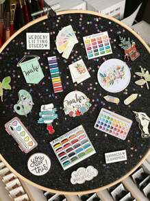 1pc Badge Brooch Display Storage Racks Wall Hanging Pin Display Glitter Board Pin Holder Pin Collection Display Embroidery Hoop Bedroom Decoration - Multicolor - View 2