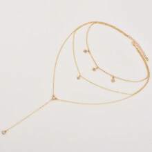 1入時尚極簡多層星空吊墜項鍊女用,金色珠寶 - 金色 - 查看 3