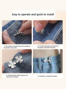 1 Pieza Cinturón Ajustable Invisible De Trébol De La Suerte Con Botones Desmontables Sin Costuras, Cinturón De Flores Pequeñas Con Herramienta De Reducción De Cintura Para Decoración Y Ajuste De Cintura, Hebilla De Cinturón Para Pantalones Vaqueros