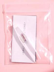 1pc Gold-Color Vertical Bar Hollow Design Hip-Hop Style Unisex Teeth Jewelry Encrusted With 5 Pink Rhinestones - Pink - View 4