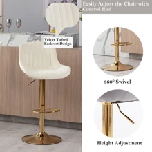 24-32 Inch Velvet Bar Stools, Counter Height Adjustable Swivel Barstools High Bar Chairs With Back & Golden Metal Base, Simple Bar Stool With Footrest For Home Kitchen Island, Pub(Ivory, Set Of 2) - 象牙 - 查看 4