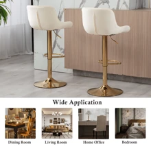 24-32 Inch Velvet Bar Stools, Counter Height Adjustable Swivel Barstools High Bar Chairs With Back & Golden Metal Base, Simple Bar Stool With Footrest For Home Kitchen Island, Pub(Ivory, Set Of 2) - 象牙 - 查看 6
