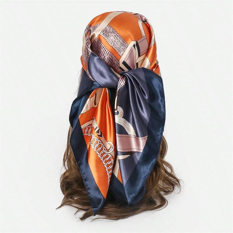 1 Miếng Của phụ nữ Mới 90*90cm Kích thước lớn Lụa Bắt chước Mô hình chuỗi In Hình vuông Khăn quàng cổ , Xa ten Băng đô cài tóc Và Cái cổ Khăn quàng cổ Thanh lịch - Khăn quàng cổ A - Xem 1