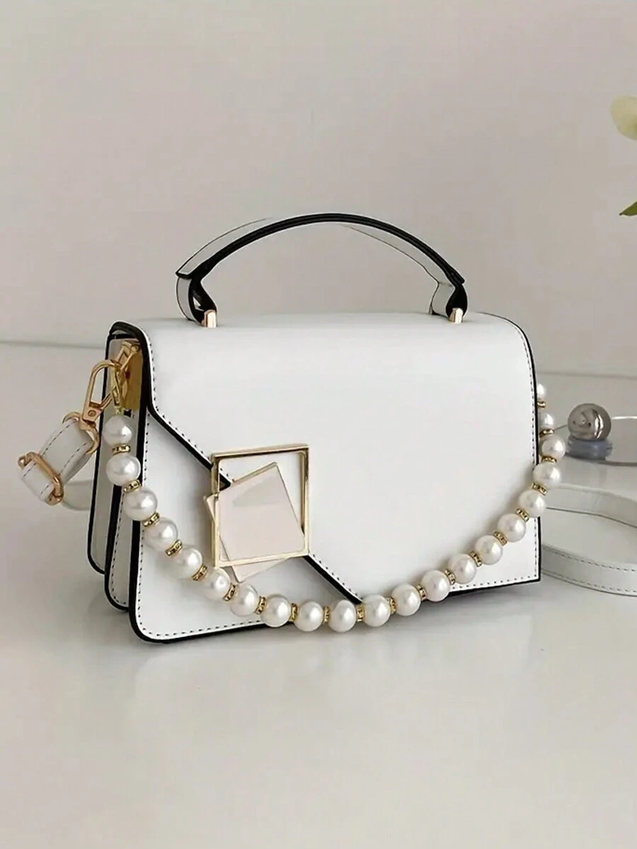 Mini gewebte Kette dekorierte Umhängetasche mit Klappe und schwarzem Verschluss für Frauen, tragbare Schultertasche für Arbeit, Einkaufen, Reisen, Business Lässig Damentasche perfekt für Büro, Geschäft und Arbeit