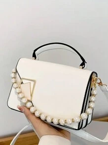 Mini gewebte Kette dekorierte Umhängetasche mit Klappe und schwarzem Verschluss für Frauen, tragbare Schultertasche für Arbeit, Einkaufen, Reisen, Business Lässig Damentasche perfekt für Büro, Geschäft und Arbeit