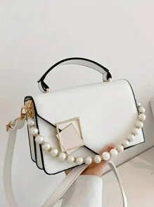 Mini gewebte Kette dekorierte Umhängetasche mit Klappe und schwarzem Verschluss für Frauen, tragbare Schultertasche für Arbeit, Einkaufen, Reisen, Business Lässig Damentasche perfekt für Büro, Geschäft und Arbeit