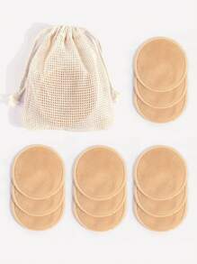 MAANGE 12pcs Reusable Bamboo Fiber Makeup Remover Pads With Pack,Washable Rounds Cleansing Facial Make Up Removal Pads Tool - Khaki - View 12