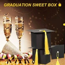 10 PCS Graduation Candy Boxes Class Of 2024 Graduation Cap Gift Boxes Graduation Centerpieces With Tassel For Graduation Ceremony Party Favors - Black - View 5