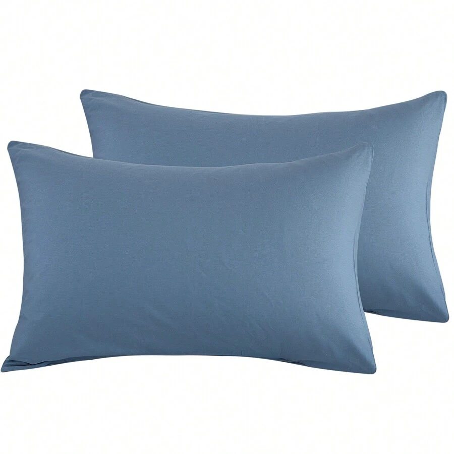 蓝色 2 件装标准枕套，柔软透气枕套，带信封封口