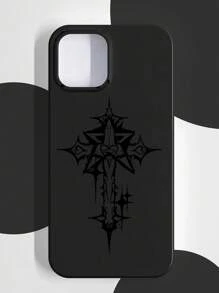 Cross & Stars With Heart Graphic Phone Case Compatible With IPhone11/12/13/14/15/15pro/15 Plus/15 Promax/7plus/8plus/X/Xs Max/Xr/11pro/12pro/13pro/14pro/12mini/13mini/11promax/12promax/13promax/14promax/14plus/6/6s/6plus/7/8/Se&Compatible With Samsung Galaxy/A54/A14/A12/A13/A15/A32/A33/A24/A52S/S20/S21/S22/S23/S24/S23Plus/S24ultra,International Version, Not The Domestic Version - Black - View 1