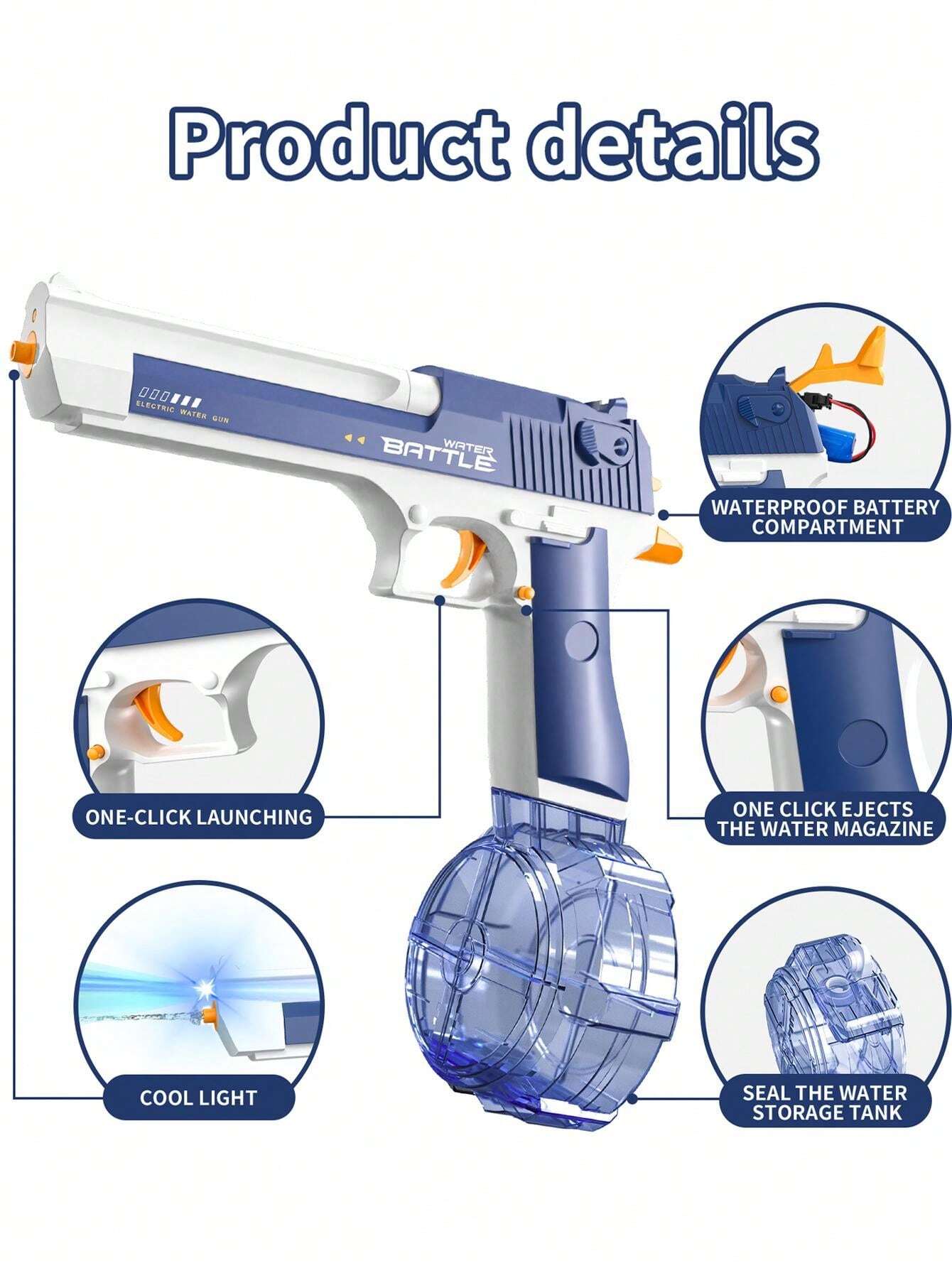 EagerMinds Elektrische Wasserpistole | 500ml Tank, 8-10 Meter Reichweite