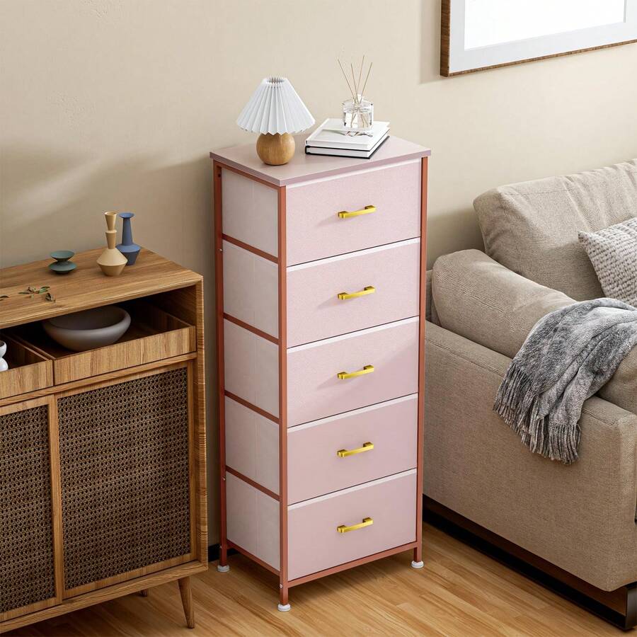 GINRGINR 5 Drawer Dresser For Bedroom Dresser For Closet, Fabric
