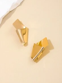 1pair Fashionable Exaggerated Punk Retro Metal Asymmetrical Geometric Earrings For Women, Suitable For Daily Commute Travel Street Snap Birthday Festival Occasions - Gold - View 2