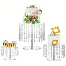 1 Piece Or 1 Set Acrylic Cake Stand, Round Cupcake Stands, Clear Dessert Display, Afternoon Tea Cup Cakes With Crystal Chandelier For Weddings Birthday Party Baby Shower Dinner Table Decor (DIY Requires Self Installation And Easy Operation, The Specific Quantity Of Accessories Is Indicated In The SKU Diagram)Christmas Gift