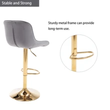 24-32 Inch Velvet Bar Stools, Counter Height Adjustable Swivel Barstools High Bar Chairs With Back & Golden Metal Base, Simple Bar Stool With Footrest For Home Kitchen Island, Pub(Ivory, Set Of 8) - Xám - Xem 6