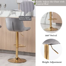24-32 Inch Velvet Bar Stools, Counter Height Adjustable Swivel Barstools High Bar Chairs With Back & Golden Metal Base, Simple Bar Stool With Footrest For Home Kitchen Island, Pub(Ivory, Set Of 8) - Xám - Xem 5