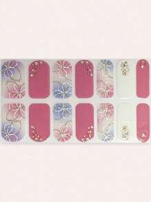 Summer New Macaron Plant Floral Design Hand-Painted Green Leaf Small Flower Nail Art Stickers Decorative Nail Decals - Red Violet - View 3