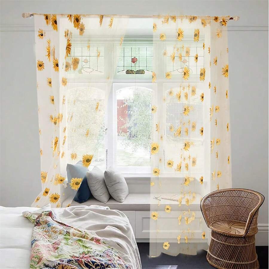 1pc Vintage Flower/Sunflower/Country Style Sail Curtain For Living Room Bay Window(1*2.7m) - 100*270cm - View 1