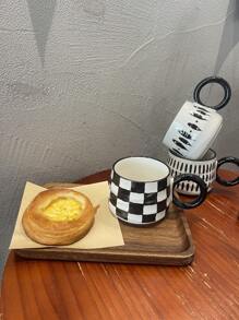 1pc, 380ml Ceramic Marble Cup, Black & White Chess Grid Design, Coffee Mug, Suitable For Kids Back To School Gift, Home Decor, Breakfast Cup, Great For Gifting Back To School