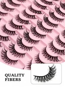 20 Pairs D Curl Lashes Dramatic Volume False Eyelashes Natural Look Full Strip Lashes Extension For Daily Wear Strip Lashes, Lashes, Eyelashes, Fake Lashes - Black - View 3