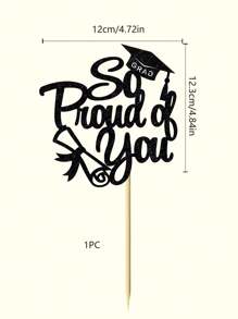 1pc Black "So Proud Of You" Graduation Cap And Diploma Certificate Cake Topper, For 2024 Graduation Ceremony Theme Party Cake Decoration